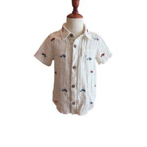 Blue Rooster New York Boys Button Down Shirt Cars Print White Cotton Size 6Y